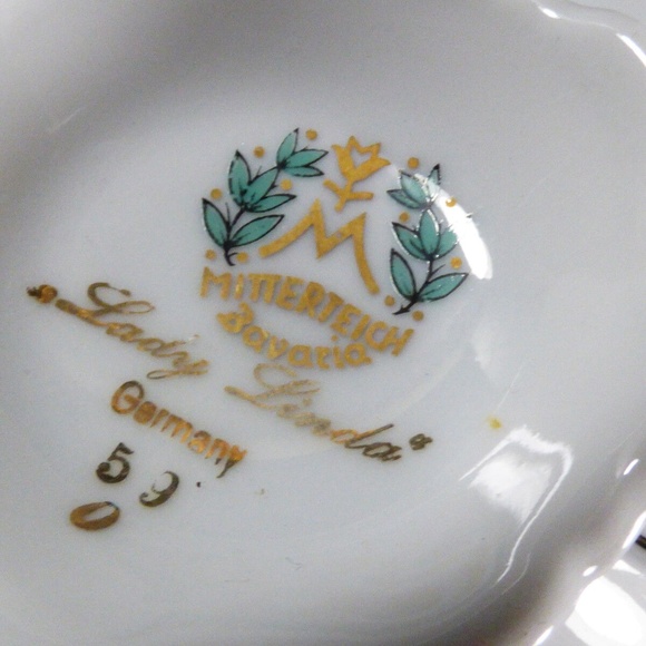 Tea cup & saucer set Mitterteich Bavaria Germany Lady Linda blue rose pattern - Picture 8 of 8